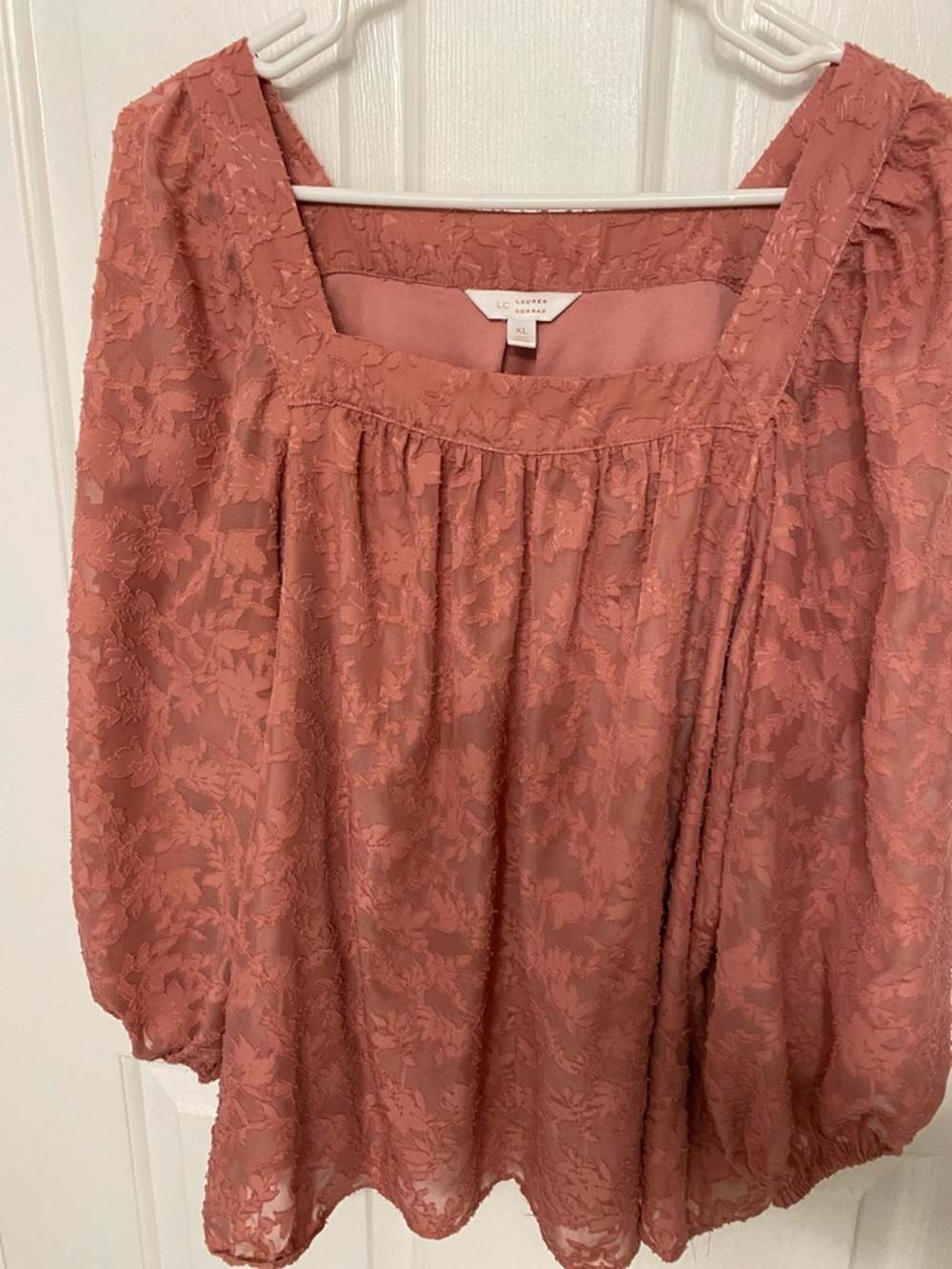 XL LC Lauren Conrad Rose pink Lace Peasant Blouse shirt lacey dress